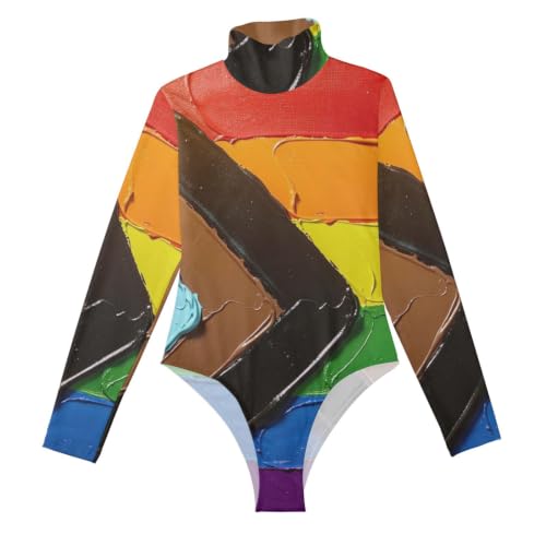 Body de manga larga GuoChe con bandera arcoíris y cuello alto para mujer
