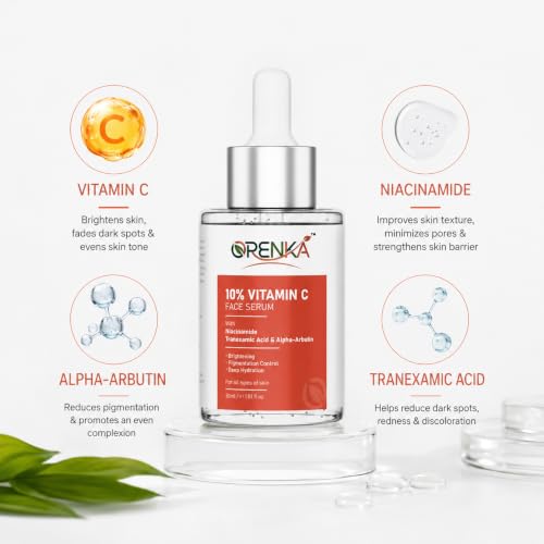 Image of 10% Vitamin C Face Serum with Niacinamide, Tranexamic Acid & Alpha-Arbutin for Brightening, Pigmentation & Even Skin Tone | Lightweight Daily Serum for All Skin Types - 30ml