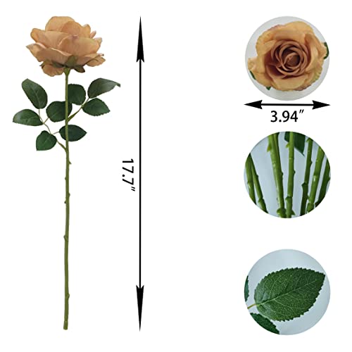 Atfl Brown Roses,12 Pcs Brown Flowers,Fake Roses Artificial Flowers Bulk,Silk Rose Flowers,Artificial Roses With Stems For Wedding Arrangement Centerpieces Party Home Table Decorations (Toffee) #TOP1