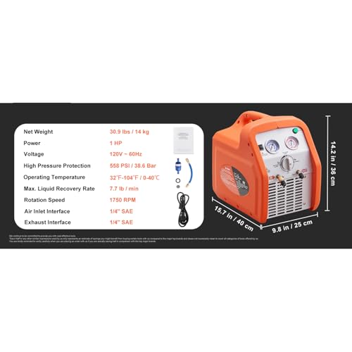 Máquina de recuperación de refrigerante de HVAC de doble cilindro, herramienta de extracción de gas de CA portátil de 1HP para R134A R410A, eliminación rápida de líquido con cierre de seguridad automá