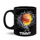 Personalized Basketball Coffee Mug - Gift for Sports Lovers, Custom Cup With Name, Ceramic 11oz 15oz, Customized Fan Black Cup