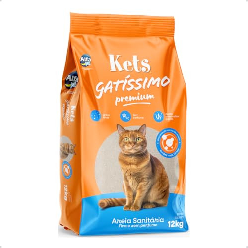 Areia Higiênica Sanitária Grão Fino Para Gatos Kets Gatissimo Sem Perfume Premium Natural Alfa Pet - 12 Kg