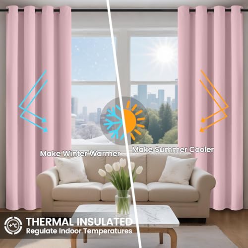 Image of COSVIYA 100% Pink Blackout Curtains for Kids Room 54 Inches Length