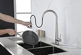 WVRWFDLW Küchenarmatur mit ausziehbarer Brause, hoher Bogen, Einhebel-Design, moderner Edelstahl...