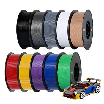 Kingroon PETG 3D Printer Filament, 10 Rolls, Dimensional Accuracy +/- 0.03 mm, 10kg Spool(22lbs), 1.75 mm，Black White Grey Red Blue Green Purple Skin Silver Yellow
