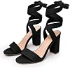 Tacones para mujer Trary en rosa, morado, nude, rojo y negro, tacones gruesos con cordones, sandalias de tiras para mujer, tacones de plataforma alta tipo stripper, tacones cómodos de ancho amplio con cordones de 3 pulgadas, punta abierta 5