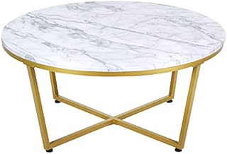 COSTWAY Round Coffee Table, Faux Marble/Rustic Wooden Cocktail Table Snack Tea Table, Metal Frame Accent Sofa Side End Table for Living Room, Bedroom and Office (Modern Round Large)