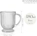 KEMORELA 16 Tasses à café en verre côtelé Oz Ensemble de 4 avec poignées, tasses de café claires pour boissons chaudes, idéal pour le thé, Cappuccino, Latte et Espresso