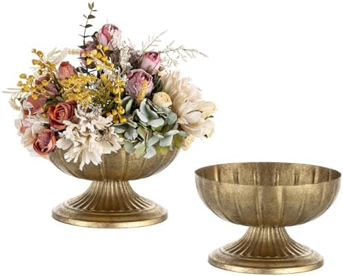 NUPTIO Distressed Gold Vases for Centerpieces: Rustic Brass Compo...