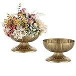 NUPTIO Flower Vase Gold Distressed: 13.7cm Metal Vases for Wedding Birthday Table Centrepiece - Arrangement Planters for Outdoor Indoor Decoration Set of 2
