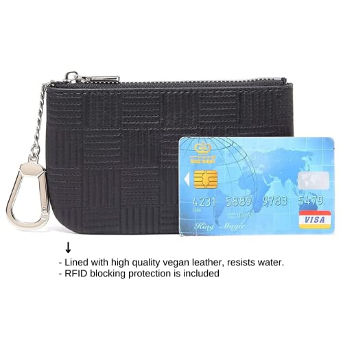 Daisy Rose Keychain Pouch & Coin Purse With Clasp, Luxury Pu Vegan Leather - Black Check #TOP2