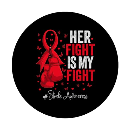 Red Ribbon Survivor Fighter Stroke Awareness PopSockets Swappable PopGrip, Black - Image 3