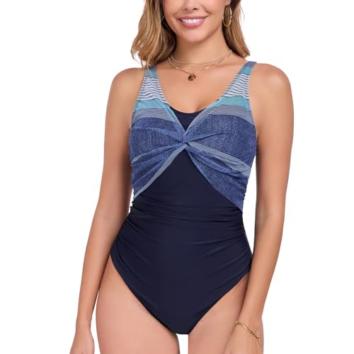 Maillot de bain une pièce gainant bleu m : sublimez vos formes avec l'effet froncé rétro