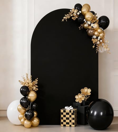 JKDMJF 6.6 FT Black Arch Backdrop Cover Spandex Fitted Wedding Arch Stand Covers for Party Birthday Outdoor Event Engagement Photo Studio Backgrounds Decorations