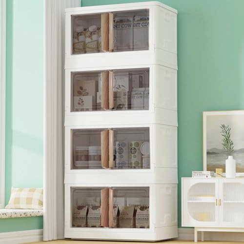 Plastic Storage Bins - 368Qt(4 Packs) Storage Bins with Lids,Stackable Storage Bins, Collapsible Storage Bins for Closet Organizers and Storage, Storage Box with Doors for Office, School, Home Storage