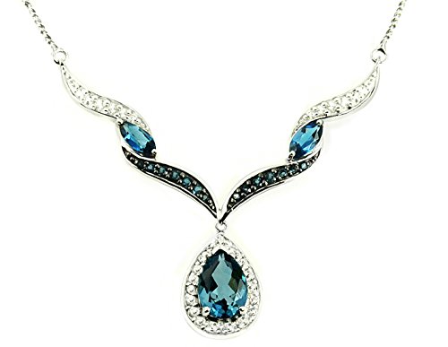 RB Gems Sterling Silver 925 Pendant Necklace GENUINE GEMSTONE Pear 12x8 mm with RHODIUM-PLATED Finish 18 (london-blue-topaz)