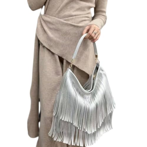 Image of IAMUHI Casual Rivets Fringed Shoulder Handbag for Women,Soft Vegan Leather Hippie Crossbody Purse Bag Hobo Bag