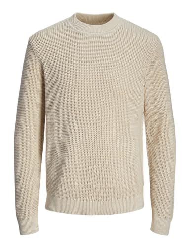 Jack & Jones Jprccviggo Waffle Knit Crew Neck Sn, Greige/Detail:Twist, L