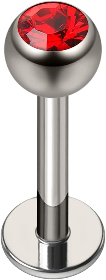 G23 Grade Titanium 4mm Stone Ball Top with 16 Gauge - 6mm,7mm,8mm,9mm,10mm,11mm,12mm14mm,16mm Lip Labret - Tragus Bar Piercing - Helix, Cartilage Labret Stud - Lips Piercing Jewelry