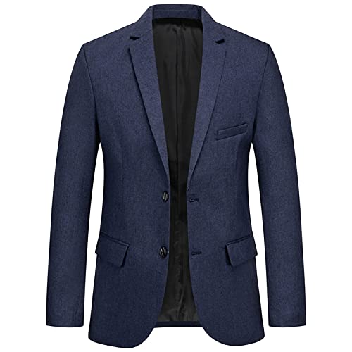 Men's Casual Slim Fit Sport Coat Solid 2 Button Notched Lapel Suit Jacket Lightweight Daily Prom Tuxedo Blazer (Dark Blue,Large)