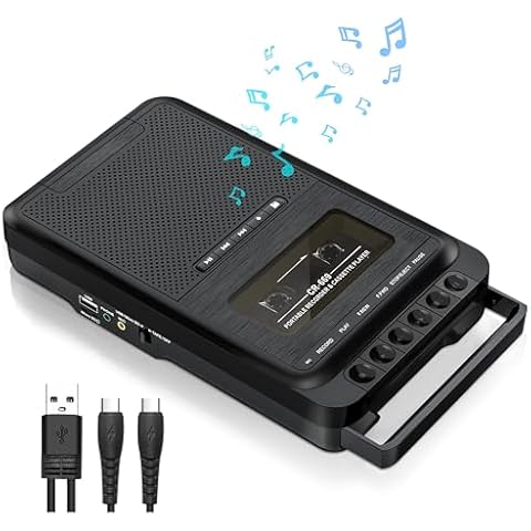 Gracioso Cassette Player Converter, Portable Cassette to MP3 Music via U Disk/SD Card or PC, Record to Cassettes/USB/SD Card via Mic,Cassette Tape Player with Headphone Jack,Retractable Handle Cover