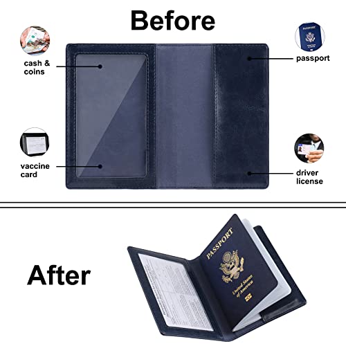Labato Passport Holder, Passport And Vaccine Card Holder Combo, Waterproof Passport Holder With Vaccine Card Slot, Travel Essentials Pu Leather Passport Cover For Women Men, Blue #TOP4