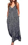 LILBETTER Women's Casual Sleeveless Deep V Neck Summer Beach Maxi Long Dress(Navy Blue,X-Large)