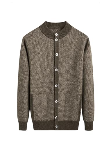 Vsadsau Men Wool Cardigan Sweater Large Buttons Casual Sweater Stand Collar Knitted Thick Jumpers4