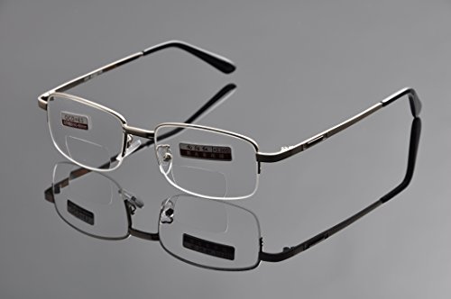 De Ding Metal Half Rim Bifocal Reading Glasses (Silver, 1.5 X) #TOP1