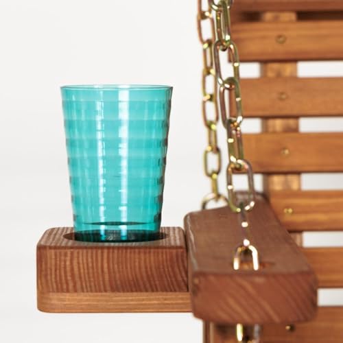 Image of Amish Casual Heavy Duty 700 Lb Capacity Porch Swing with Cup Holders (4 Foot, Cedar Stain) - Wooden Outdoor Roll Back Swing with Hanging Chains - Amish Made in the USA