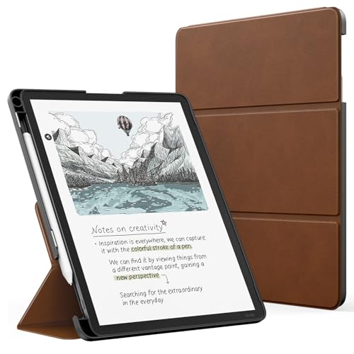 Image of MoKo Stand Case for 11 inch Kindle Scribe (3rd Generation -2025) & Kindle Scribe Colorsoft (1st Generation 2025) - Premium Leather Trifold Stand Cover with Pen Holder, Auto Sleep /Wake, Brown