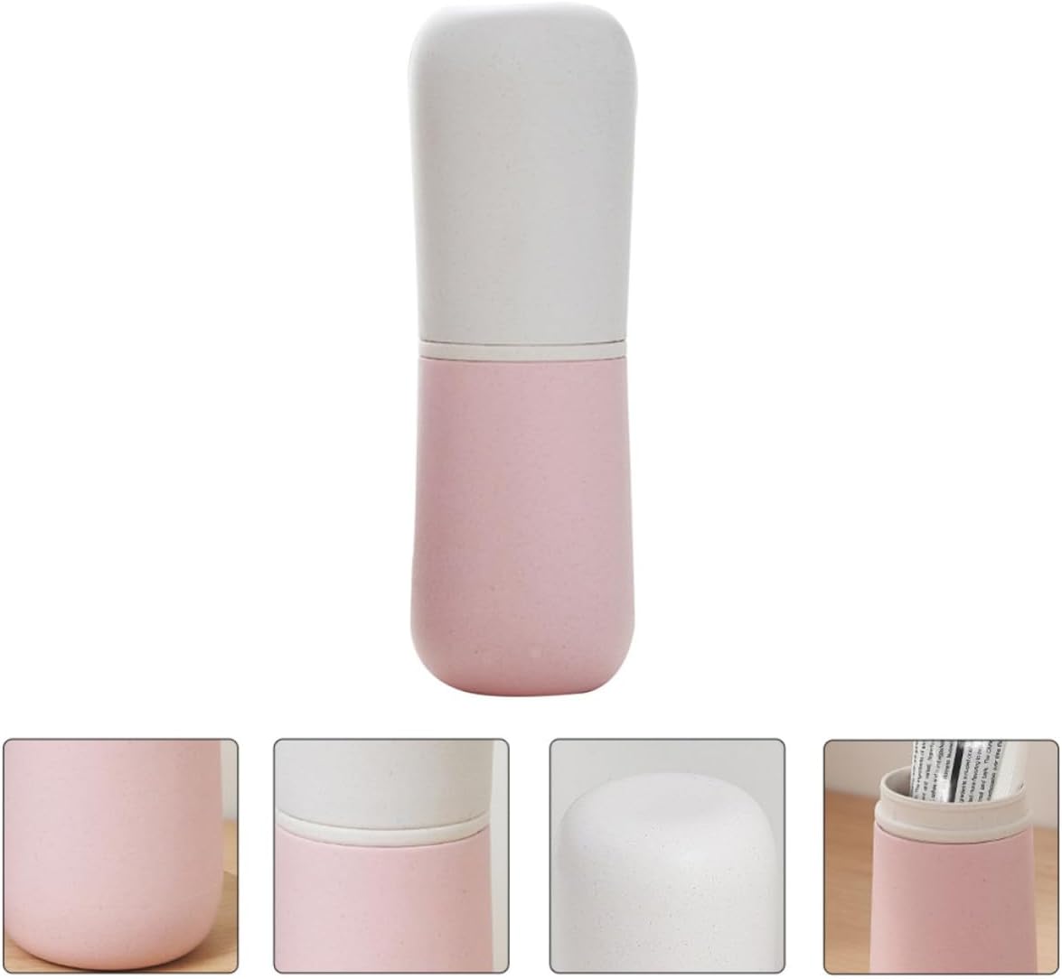 Portable Toothbrush Container Pink Plastic Bathroom Cup for Travel Storage | Toothpaste Case, Sturdy Design, Protects Brush Shape, Daily Use at Home