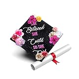 Once Upon A Time Handmade Graduation Cap Topper Gift for Her Graduation Gift Graduation Cap Decorations, She Believed She Could So She Did (Black)