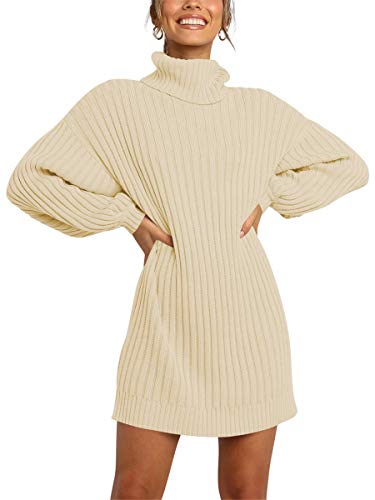 Prinbara Women Turtleneck Long Lantern Sleeve Casual Loose Oversi...