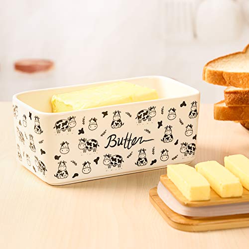 Lumicook Porcelain Butter Dish With Lid, Natural Bamboo Lid, Seal Included For Airtight Butter Dish, Butter Holder Easily Fits 2 Sticks Of Butter (Black) #TOP4