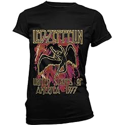 LED Zeppelin T Shirt Noir Flames Band Logo Nouveau Officiel Femme Skinny Fit Size L - Les Beatles, Paul McCartney, John Lennon, RIngo Starr, George Harrison