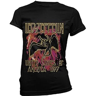 LED Zeppelin T Shirt Noir Flames Band Logo Nouveau Officiel Femme Skinny Fit Size L - Les Beatles, Paul McCartney, John Lennon, RIngo Starr, George Harrison