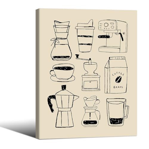 Moka Pot Espresso Poster Black And White Coffee Canvas Wall Art 12x16 inch Framed Minimalist Painting Prints for Coffee Bar Kitchen Wall Decor