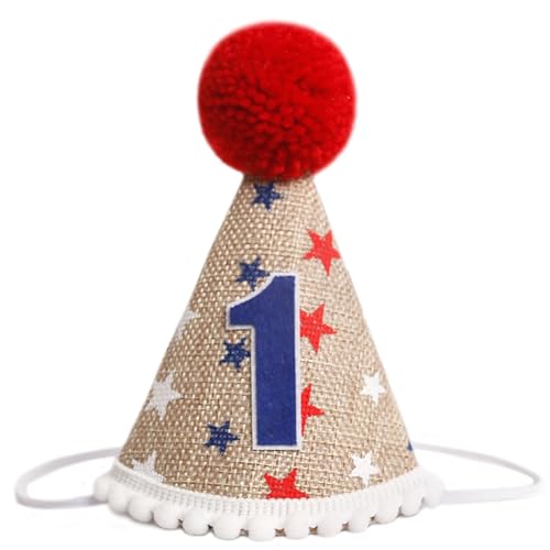 KOJIN 4th of July 1st Birthday Hat - 1 St Independent Day Birthday Hat,First Independent Day Party Supplies Decoration, Cake Smash Photo Prop (Blue)