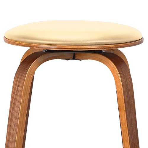 Armen Living Harbor Mid Century Modern 26\" Seat Height Backless Swivel Cream Faux Leather and Walnut Wood Bar Stool for Kitchen Island Counter