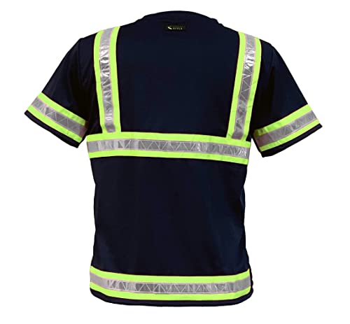Reflective Safety Work Shirts For Men - High Visibility Short Sleeve T Shirts Ansi Class 3 Gear, Navy/Green L #TOP2