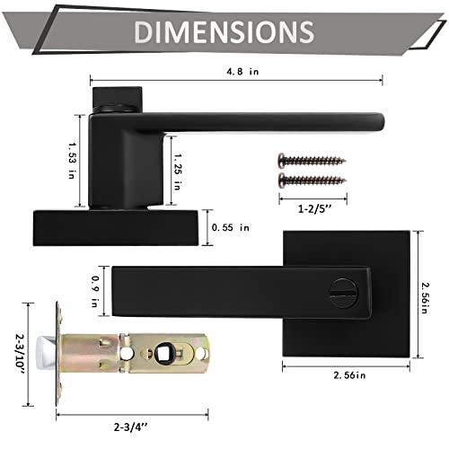 Probrico 2 Pack Square Privacy Door Levers Black Privacy Door Handles Lock Handleset Keyless Lockset Door Knobs Interior Handles for Bedroom & Bathroom by Probrico - Used condition - Image 6