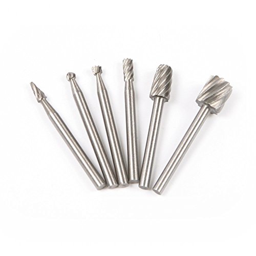 Urhelper 6-Piece 1/8 Inch Shank HSS Wood Working Rotary Bits Set Routing Router Burrs Fits Rotary Tools