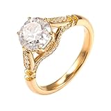Lirzxin Anillo de compromiso de oro amarillo de 18 quilates para mujer, estilo vintage, elegante, con 6 garras redondas, moissanita de 1 quilate-3 quilates, oro amarillo, 7, Oro amarillo de 9 quilates