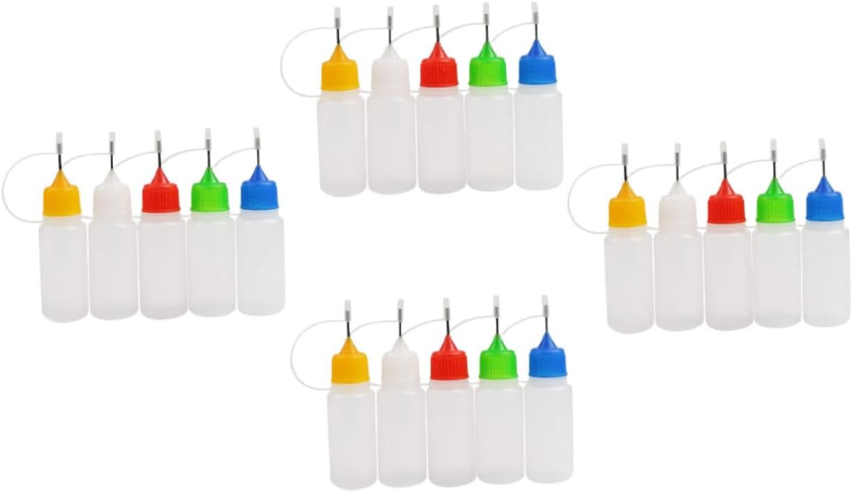 20pcs 30ml Refillable Needle Tip Squeeze Bottles with Lids, Semi- Plastic Glue Applicator Bottles for Precise Dispensing, Paint, Craft, and Industrial Use Random Color