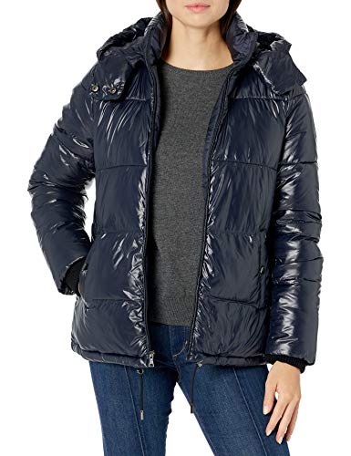 Haven Outerwear Women's Quilted Funnel-Neck Short Puffer Coat, Navy, Medium