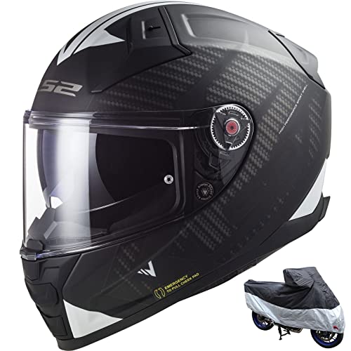 Image of LS2 FF811 VECTOR-II Full Face Motorbike Motorcycle Touring Crash Helmet Riders On-Road Biker Protection ECE DOT Approved SPLITTER Black White with FREE BIKE COVER (L)