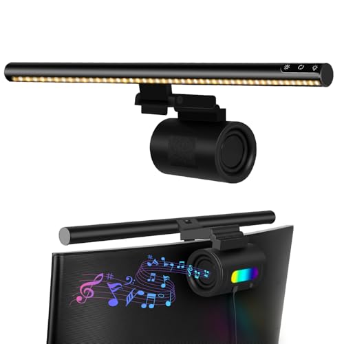 AOXDWGE Monitor Light Bar with Speaker, Curved/Flat Computer Screen Bar Eye Care No Glare, Adjustable Color Temperature & Brightness Monitor Lamp Touch Control USB-C LED Light Home Office Desk Lamp