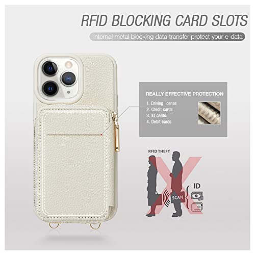 Zve Iphone 11 Pro Max Wallet Case Crossbody, Zipper Phone Case With Rfid Blocking Card Holder Wrist Strap Leather Purse Cover Gift For Women Iphone 11 Pro Max, 6.5 Inch, 2019- Beige #TOP2