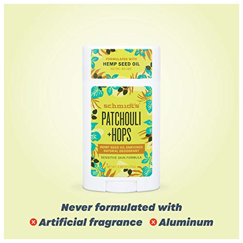 Schmidt's Aluminum Free Natural Deodorant For Women And Men, Patchouli + Hops For Sensitive Skin With 24 Hour Odor Protection, Certified Cruelty Free, Vegan Deodorant, 3.25Oz, 3 Pack #TOP7